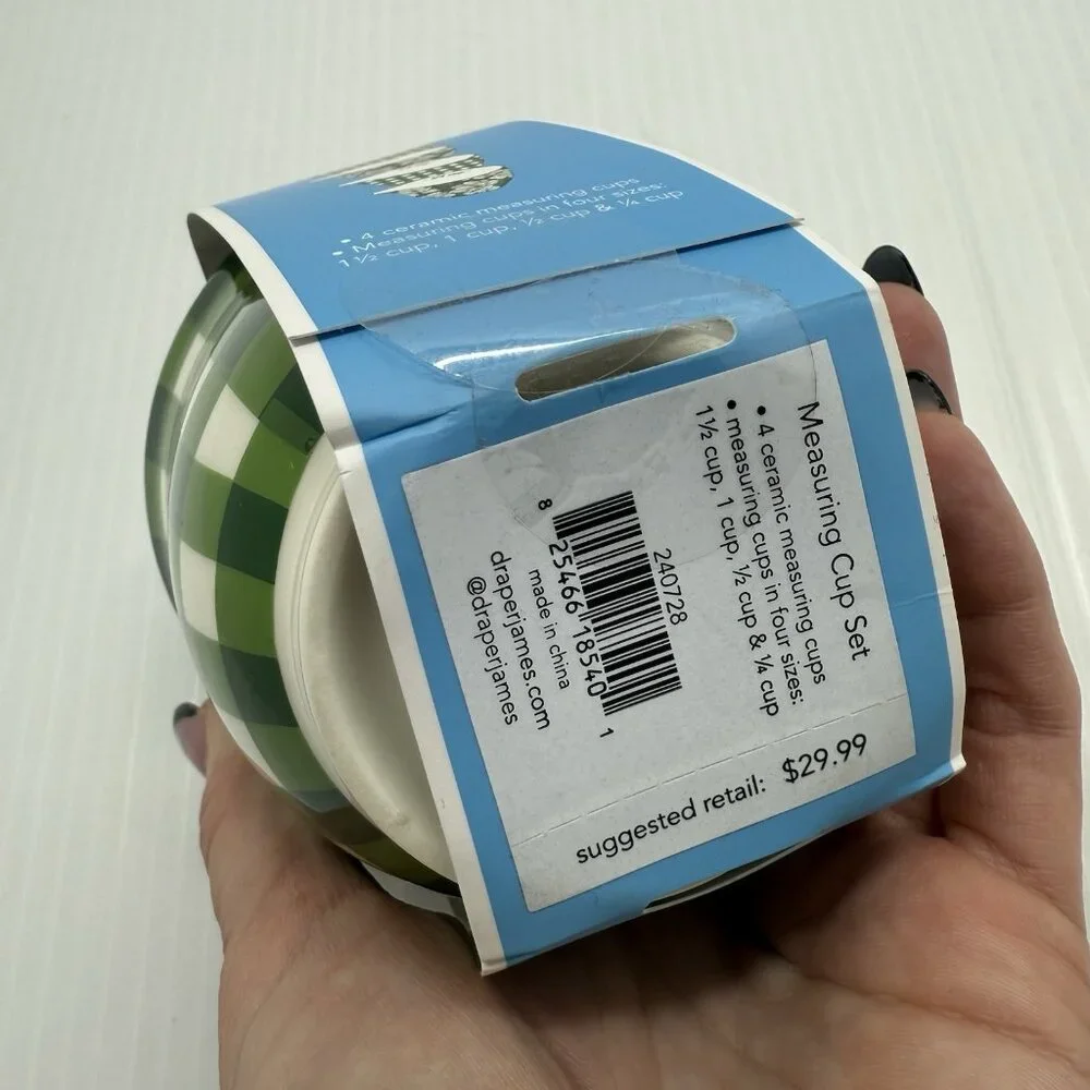 Draper James Green Gingham Floral Ceramic Measuring Cups Set 4 New Boxed Gift